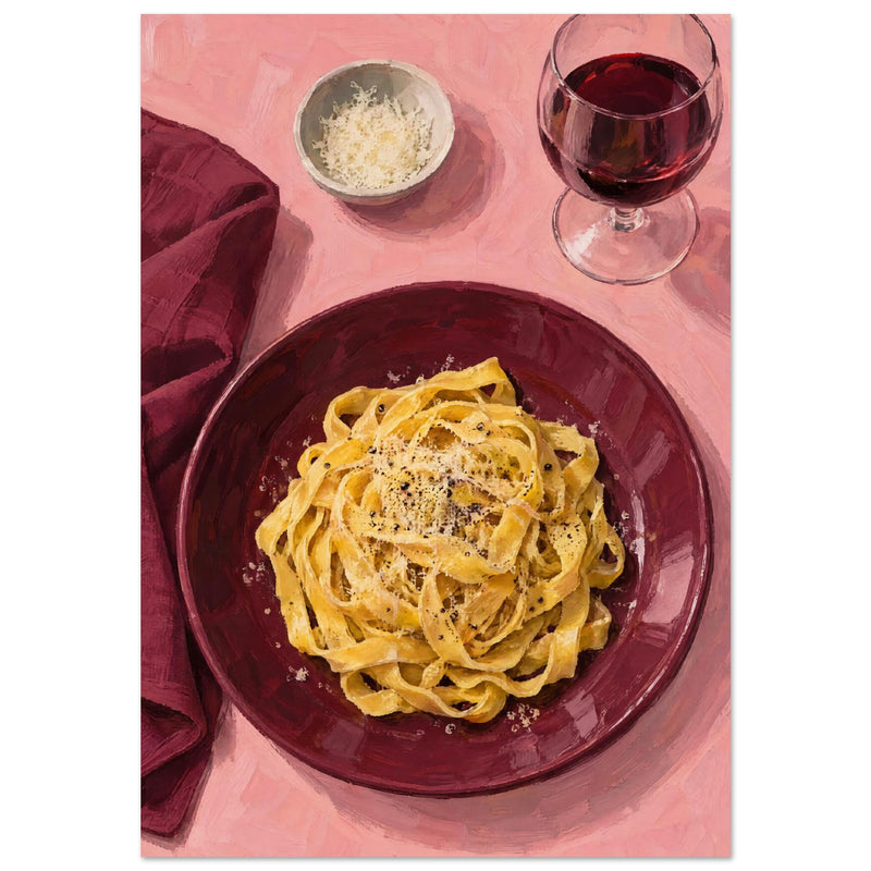 Pasta And Red Wine Art Print