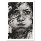 Expressive Face Black And White Art Print – White Border