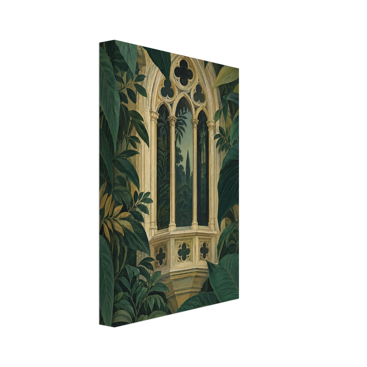 Gothic Window And Foliage Art Print – Canvas