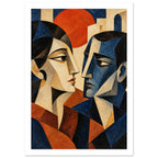Two Faces Cubist Art Print – White Border