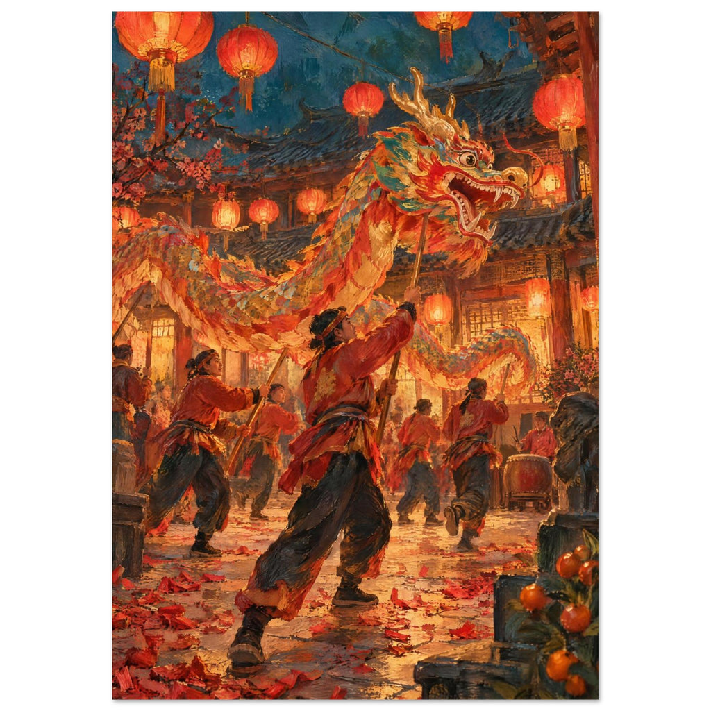 Dragon Dance Red Lantern – illustration wall art print by Printavelle – close-up