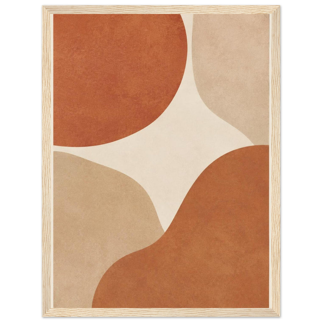 Abstract burnt orange and beige curved shapes on a cream background, with mottled texture and a narrow cream border.