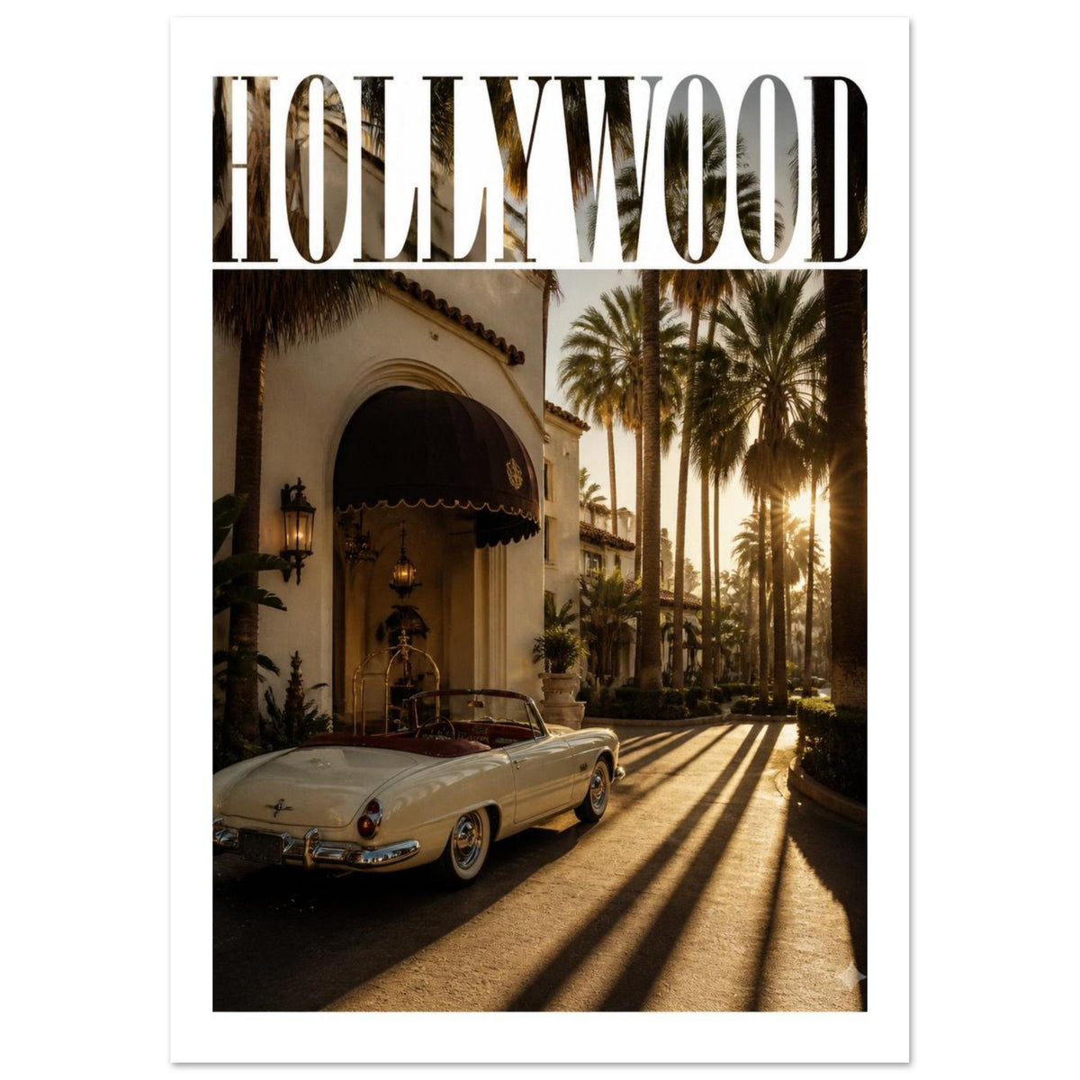 Hollywood Vintage Convertible Photography Poster – White Border