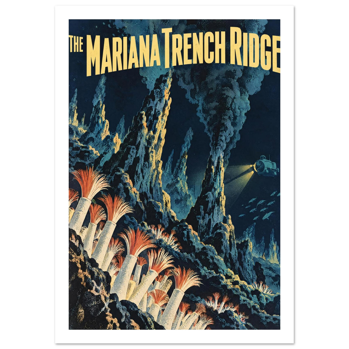 Mariana Trench Ridge Retro Travel Poster – White Border