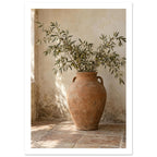 Olive Branches Terracotta Vase Art Print – White Border
