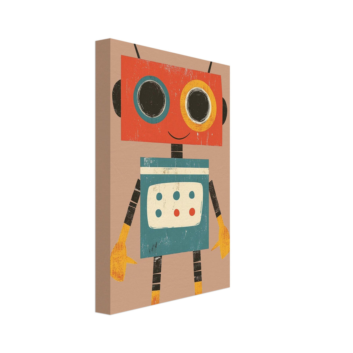 friendly robot art print for the nursery, soft painterly artwork on matte paper