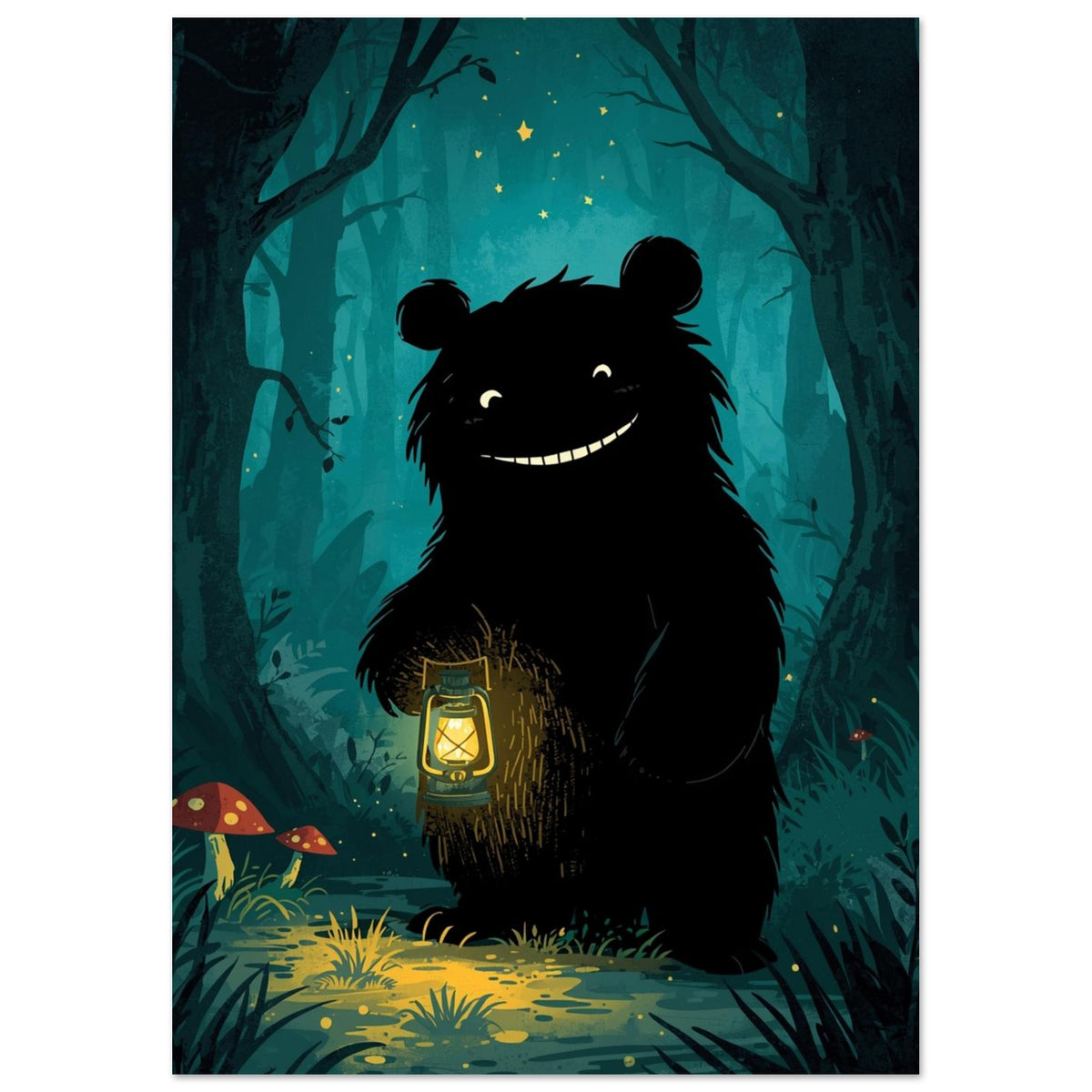 bear art print for the living room, soft painterly artwork on matte paper