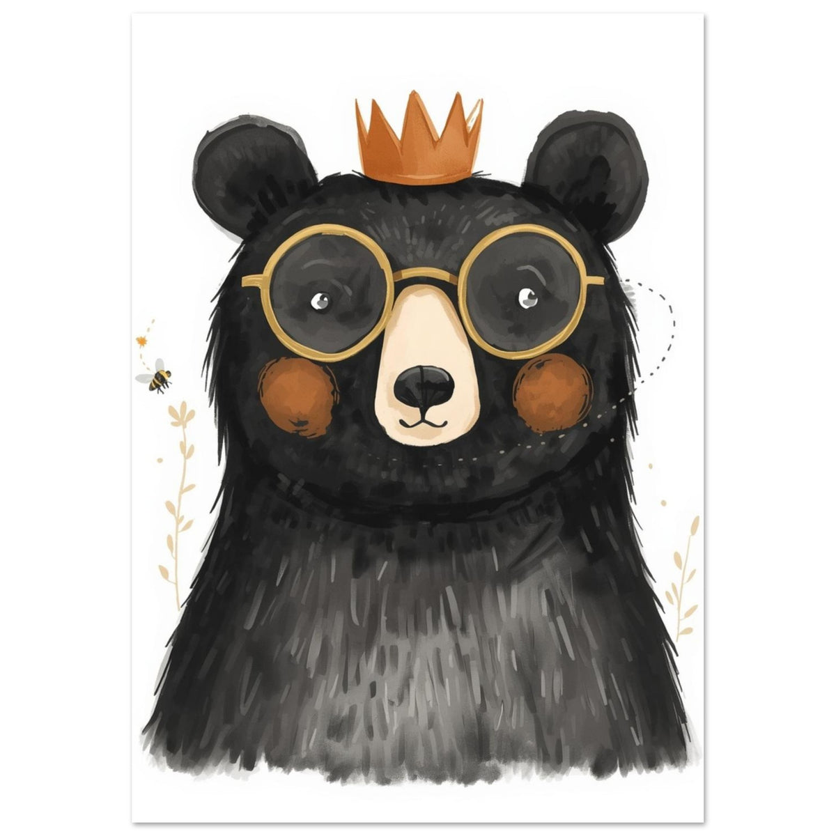 Crowned Bear With Glasses Nursery Poster