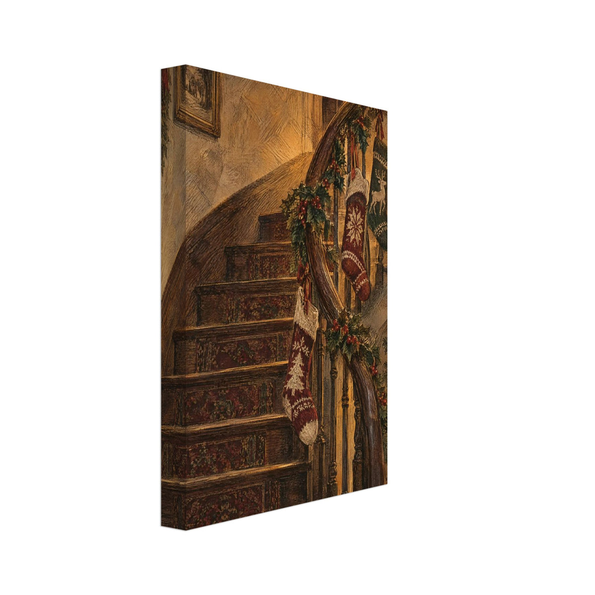Christmas Stocking Staircase Vintage Art Print – Canvas