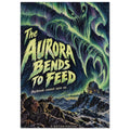 Green aurora monster looms over snowy mountains, an observatory and a reaching figure beneath bold horror poster lettering.