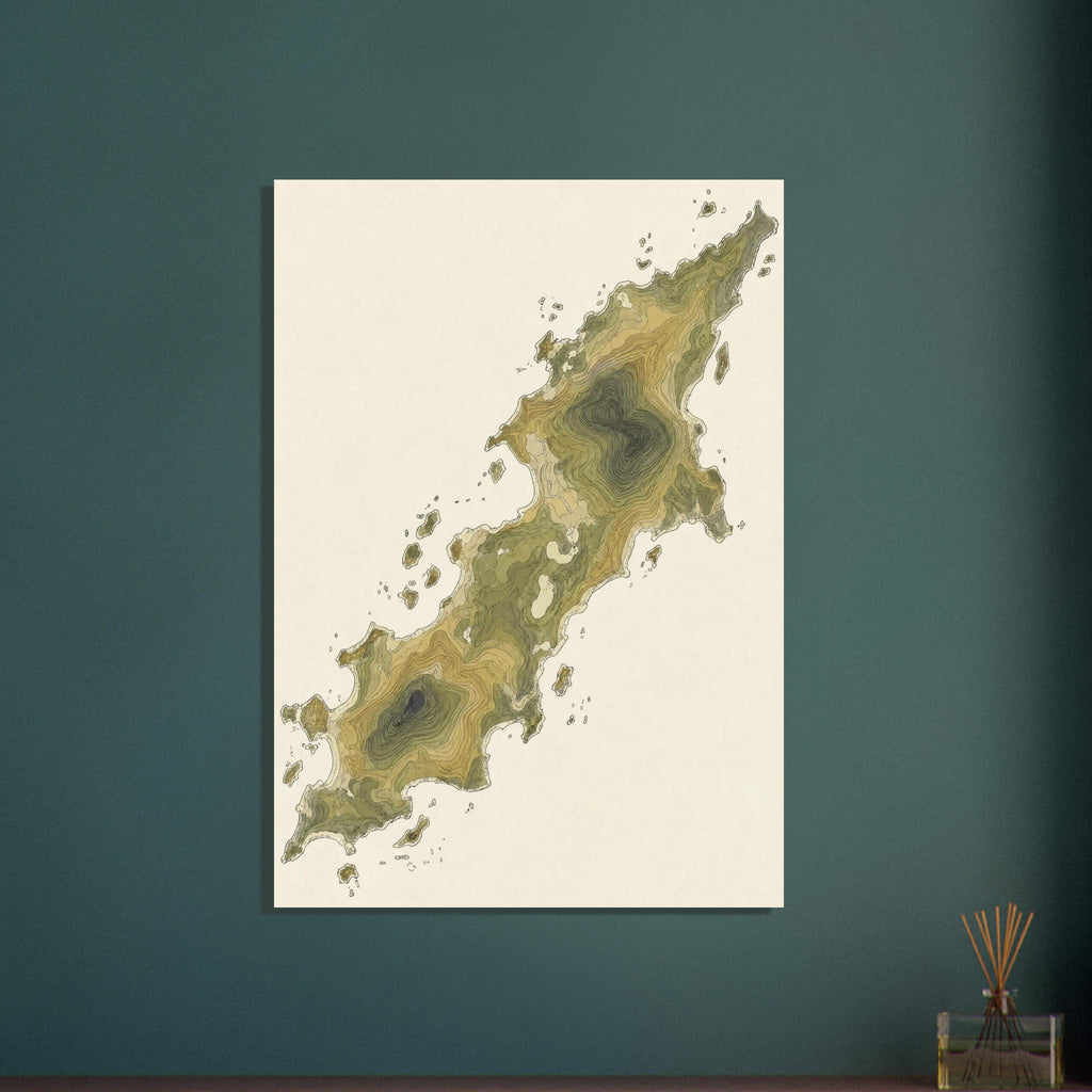 Island Contour Map Olive – illustration wall art print by Printavelle – close-up