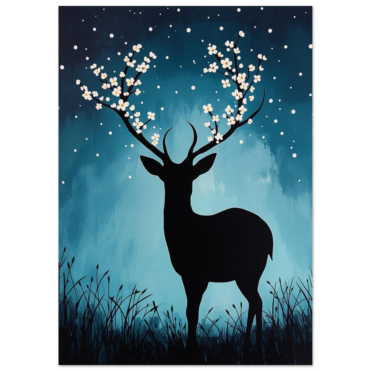 Blossom Antler Deer Teal – illustration wall art print by Printavelle – close-up