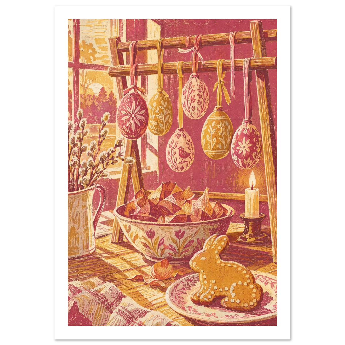 Decorated Easter Eggs Folk Art Print – White Border