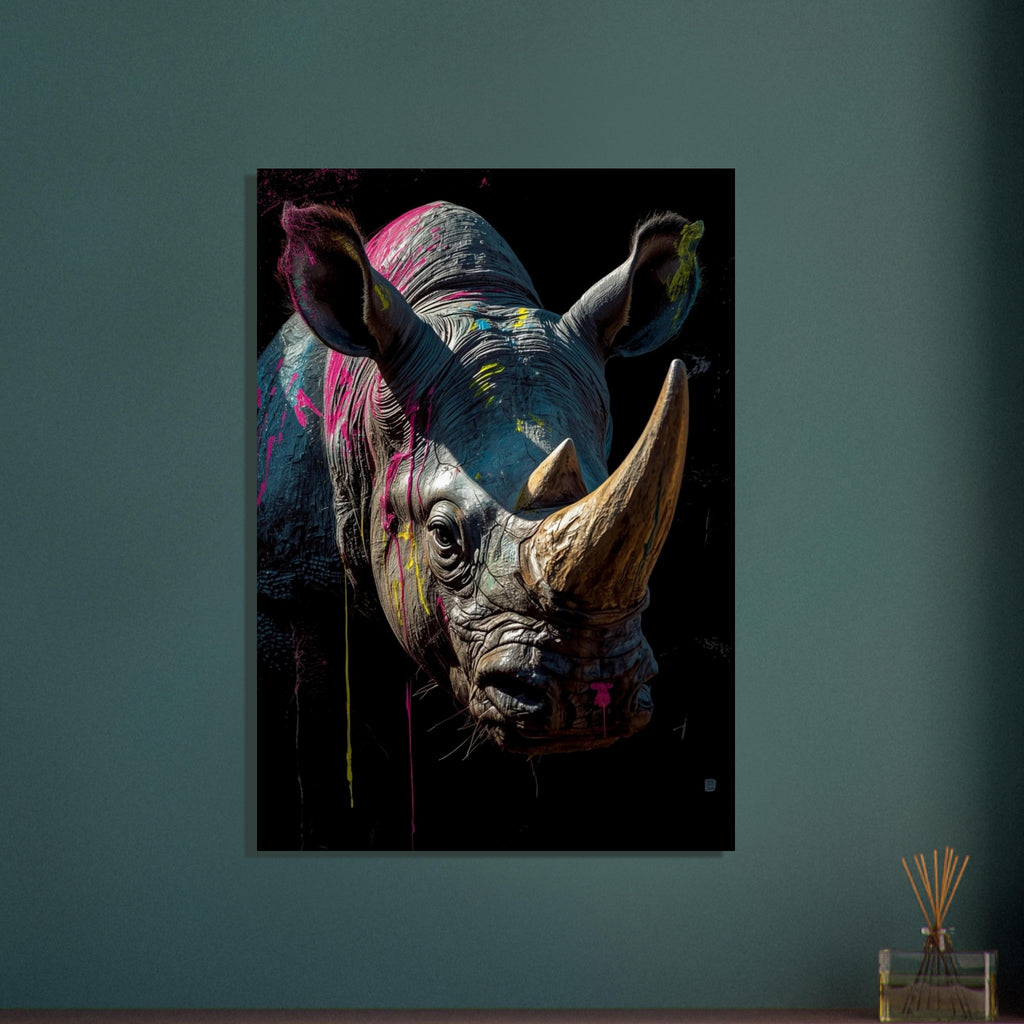 rhinoceros art print for the living room, soft painterly artwork on matte paper