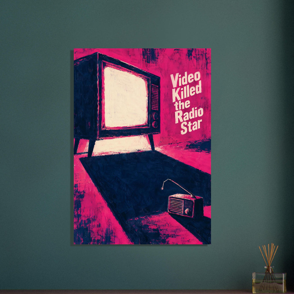Retro Television And Radio Pink – graphic wall art print by Printavelle – close-up