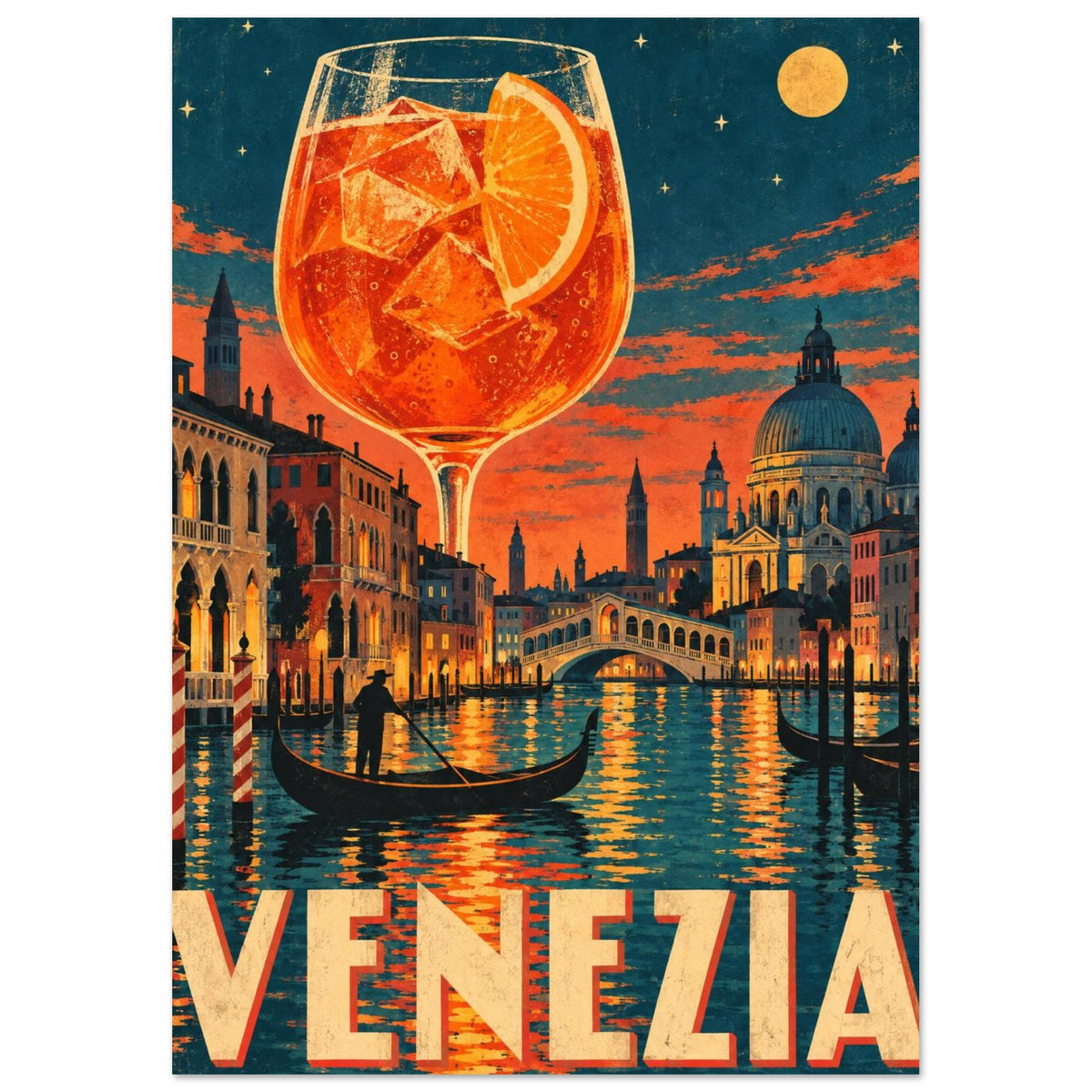 Venezia Cocktail Retro Travel Poster