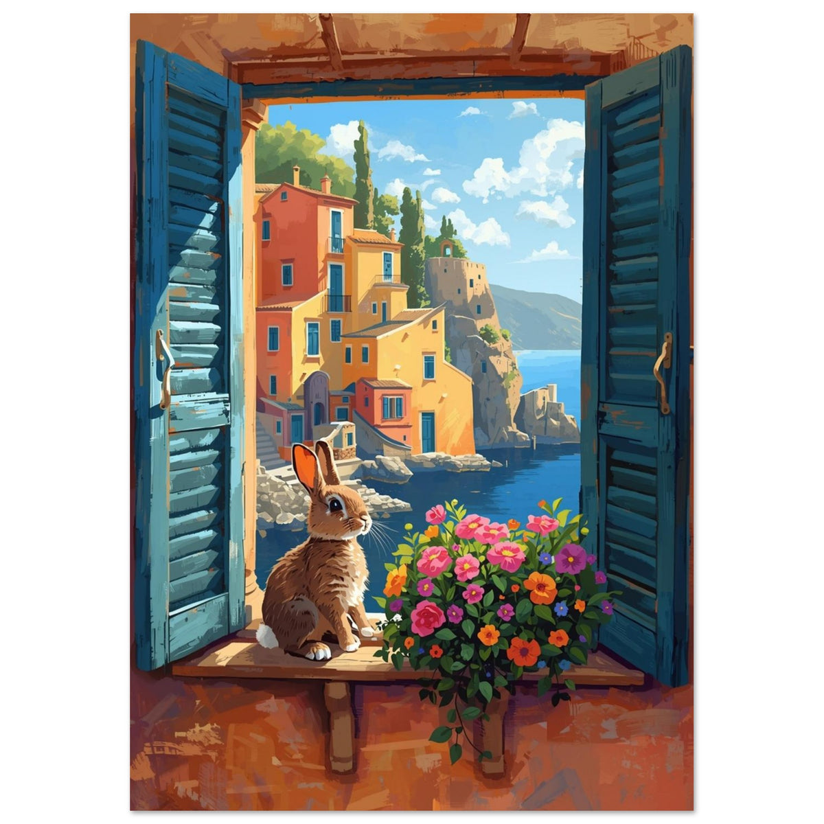 rabbit art print for the nursery, soft painterly artwork on matte paper