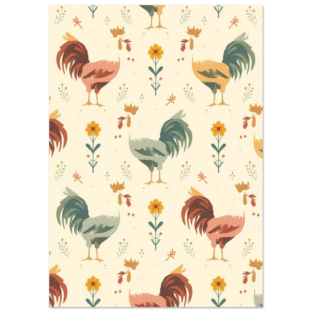 rooster art print for the kitchen, soft painterly artwork on matte paper