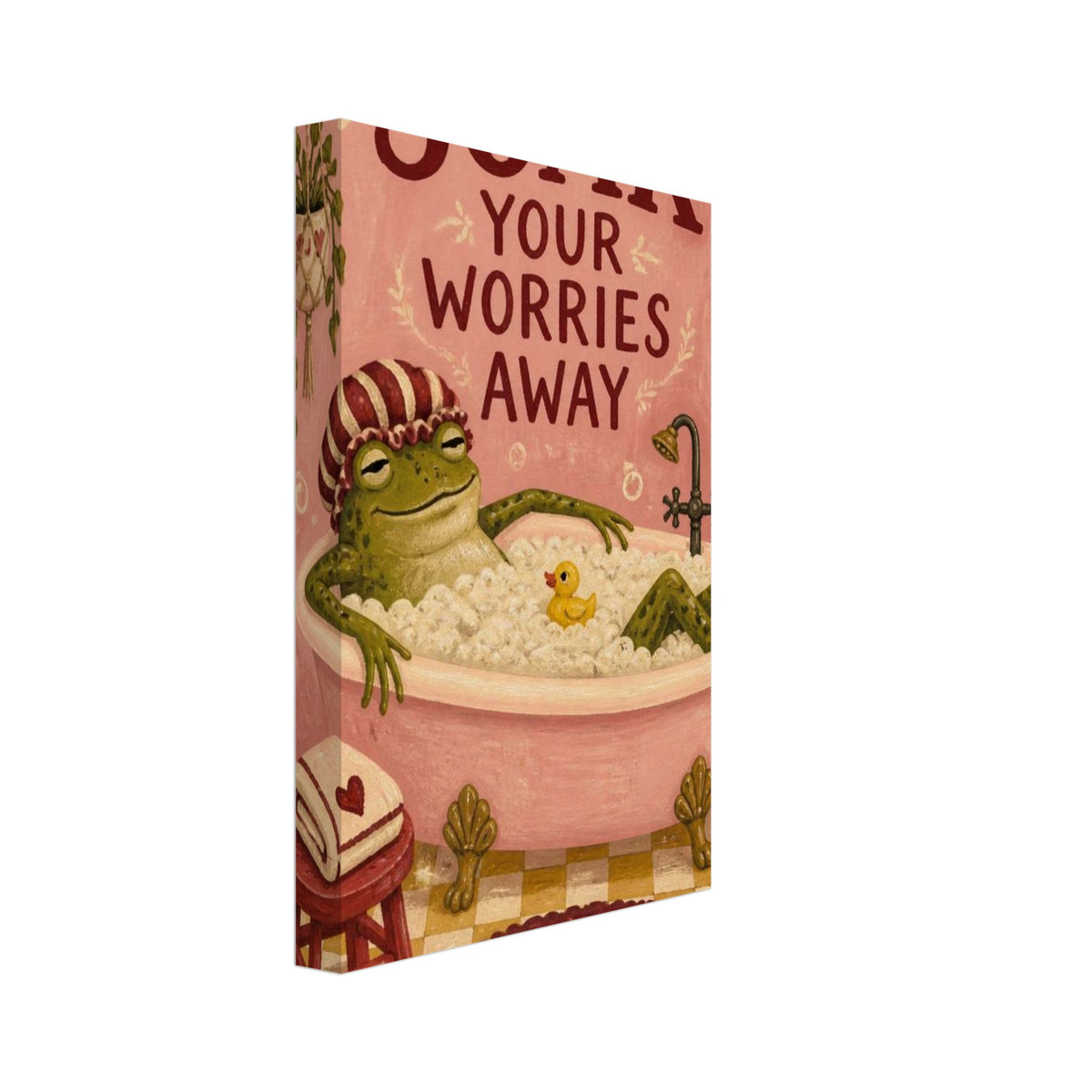 Frog Bubble Bath Pink Bathroom Poster – Canvas