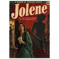 Jolene pulp-style cover with a woman in a green dress holding an envelope by a staircase, beneath a looming shadow.