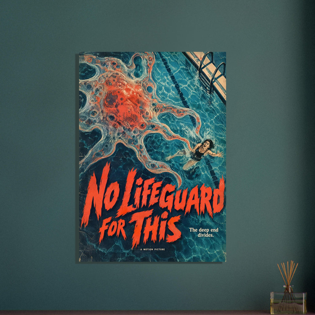 Swimming Pool Monster Retro Horror – illustration wall art print by Printavelle – close-up