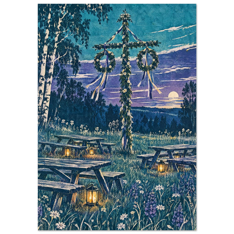 Midsummer Pole Blue Landscape Art Print