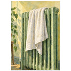 Towel On Green Radiator Watercolour Art Print