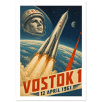 Vostok 1 Rocket Retro Poster – White Border