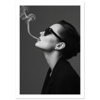 Woman With Sunglasses Monochrome Art Print – White Border