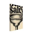 Stay Salty lettering above a salt-rimmed cocktail glass with a citrus slice, drawn in textured black on cream.