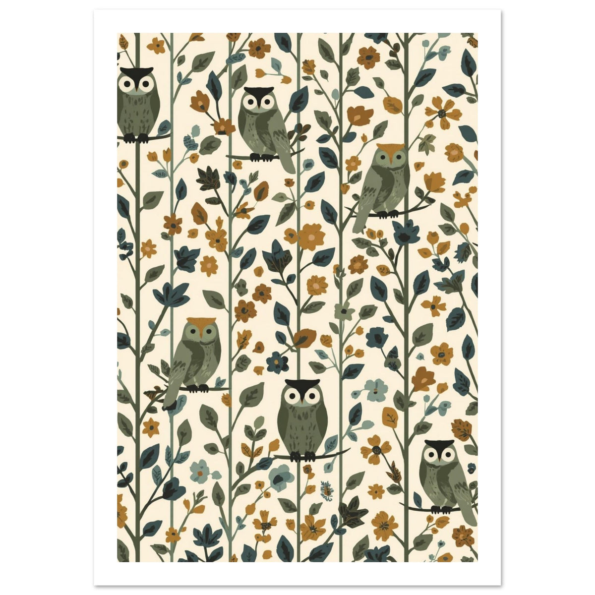 owl art print for the nursery, soft painterly artwork on matte paper