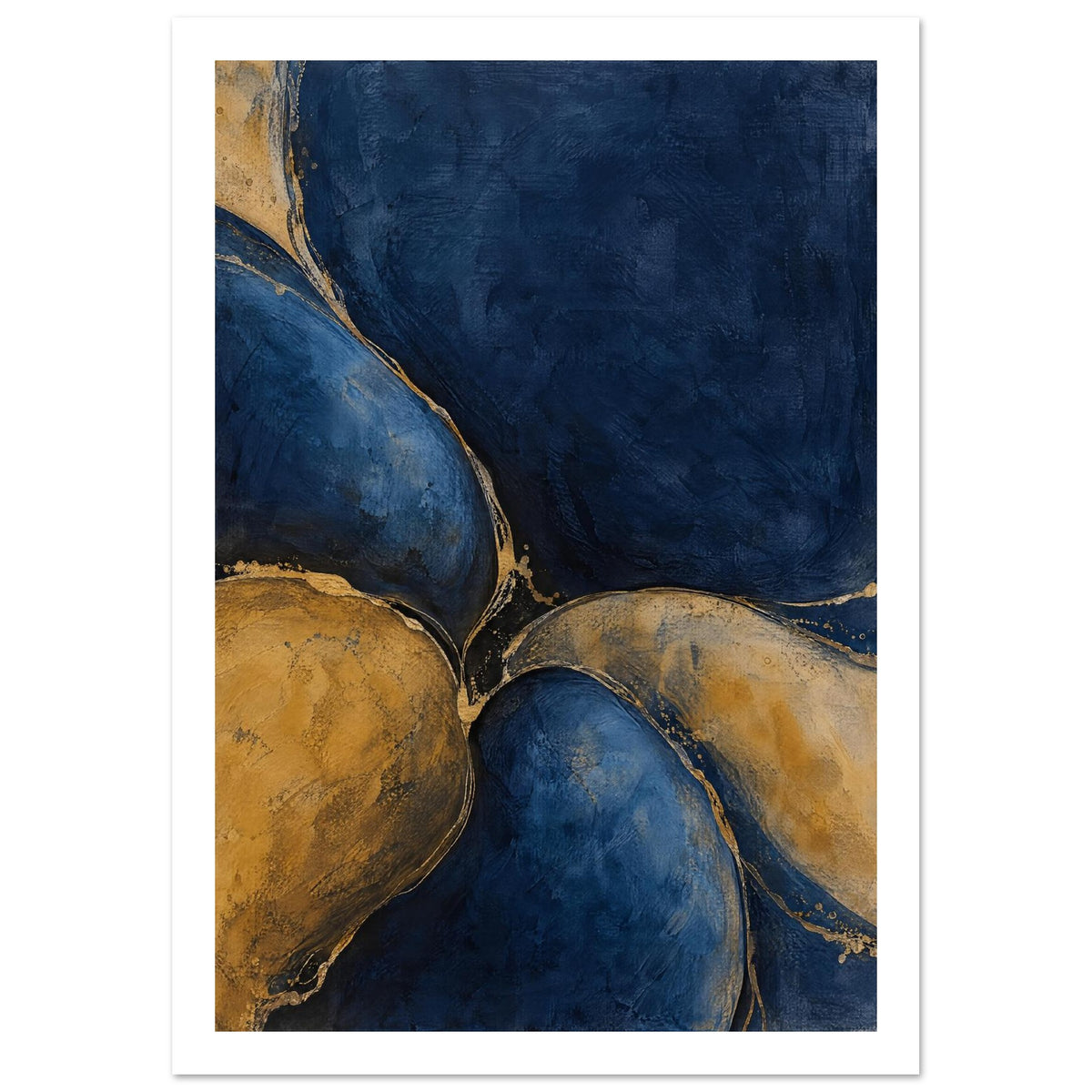Navy And Gold Abstract Shapes Poster – White Border