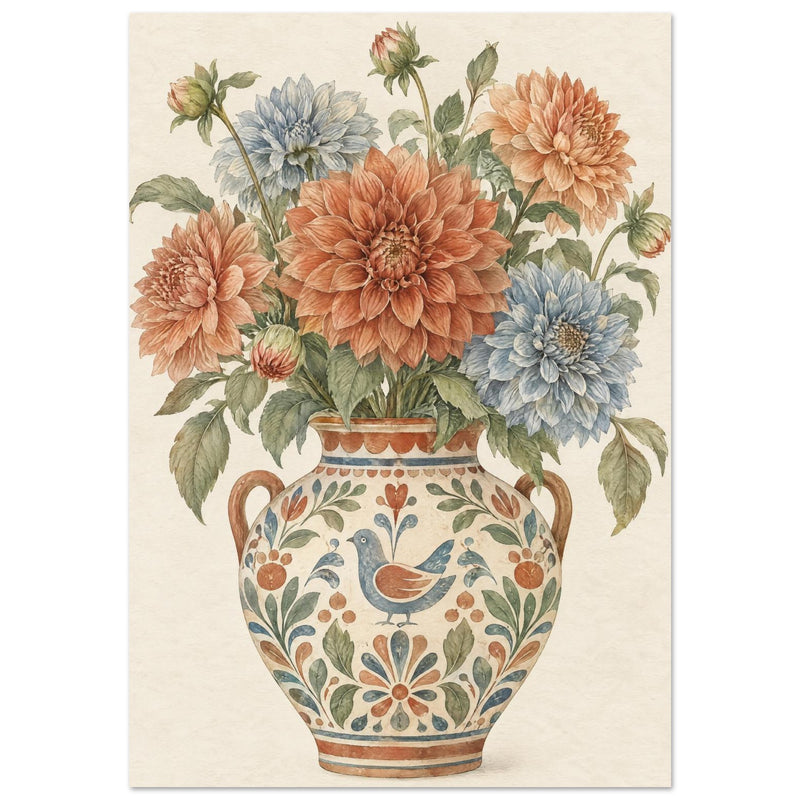 Dahlia Vase Folk Art Print