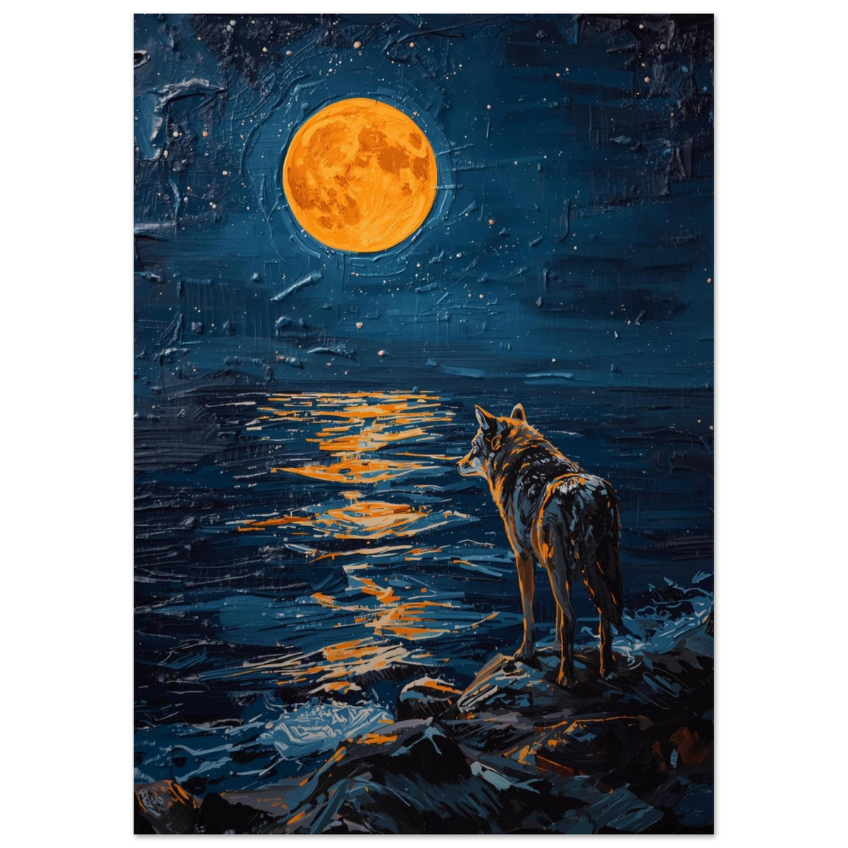 wolf art print for the living room, soft painterly artwork on matte paper