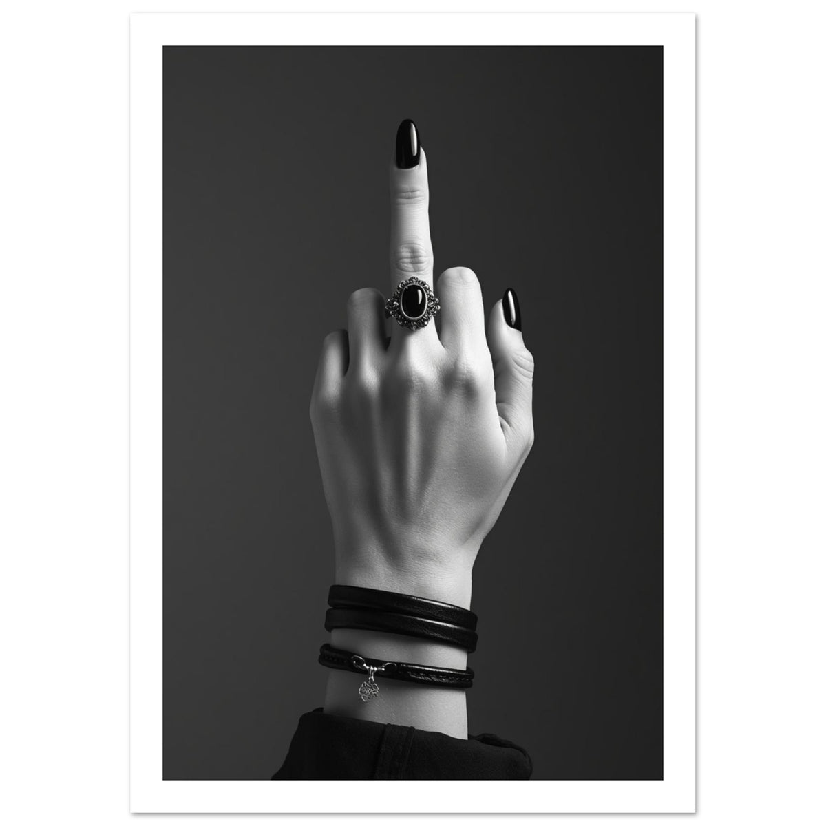 Middle Finger Black And White Poster – White Border