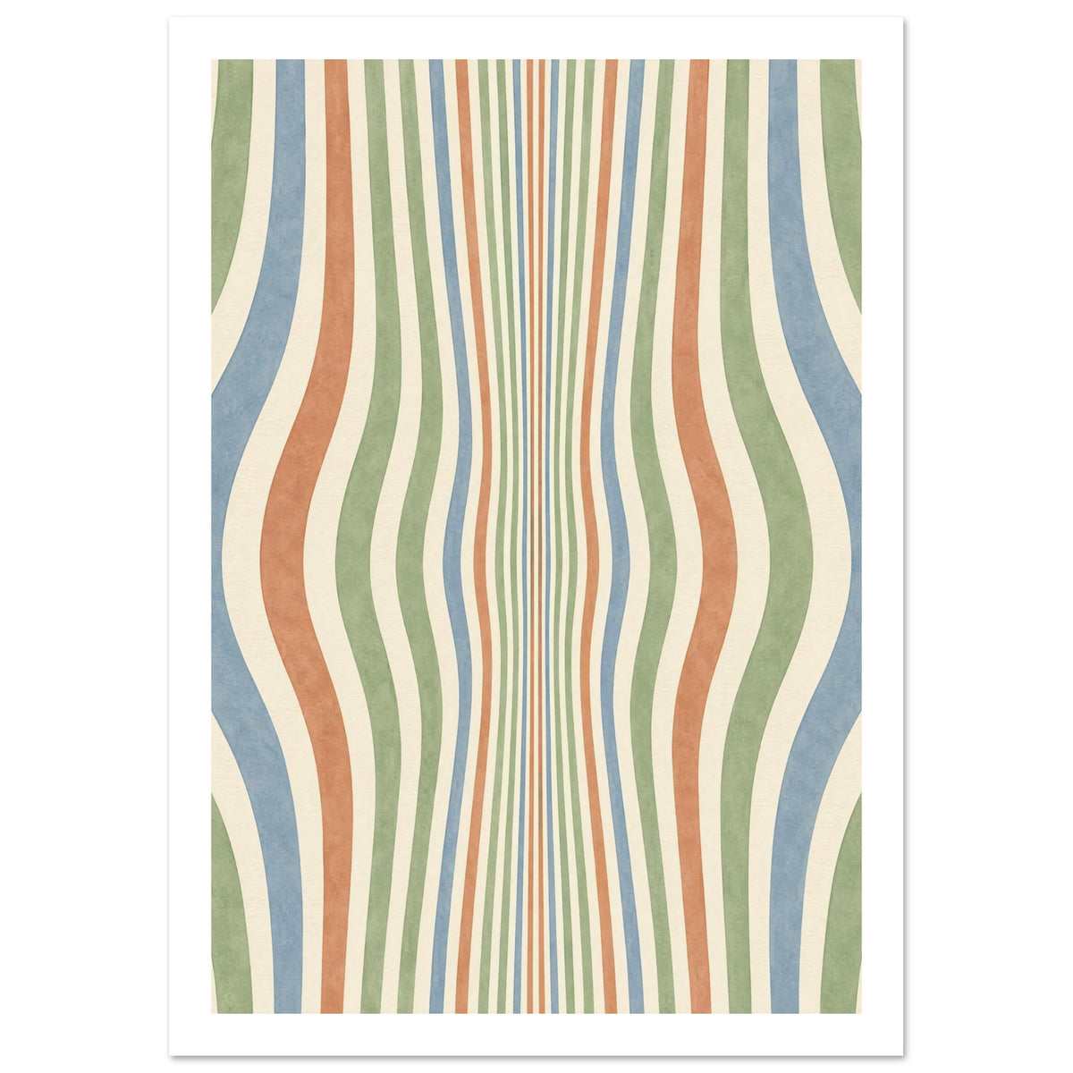 Wavy Stripes Retro Art Print – White Border