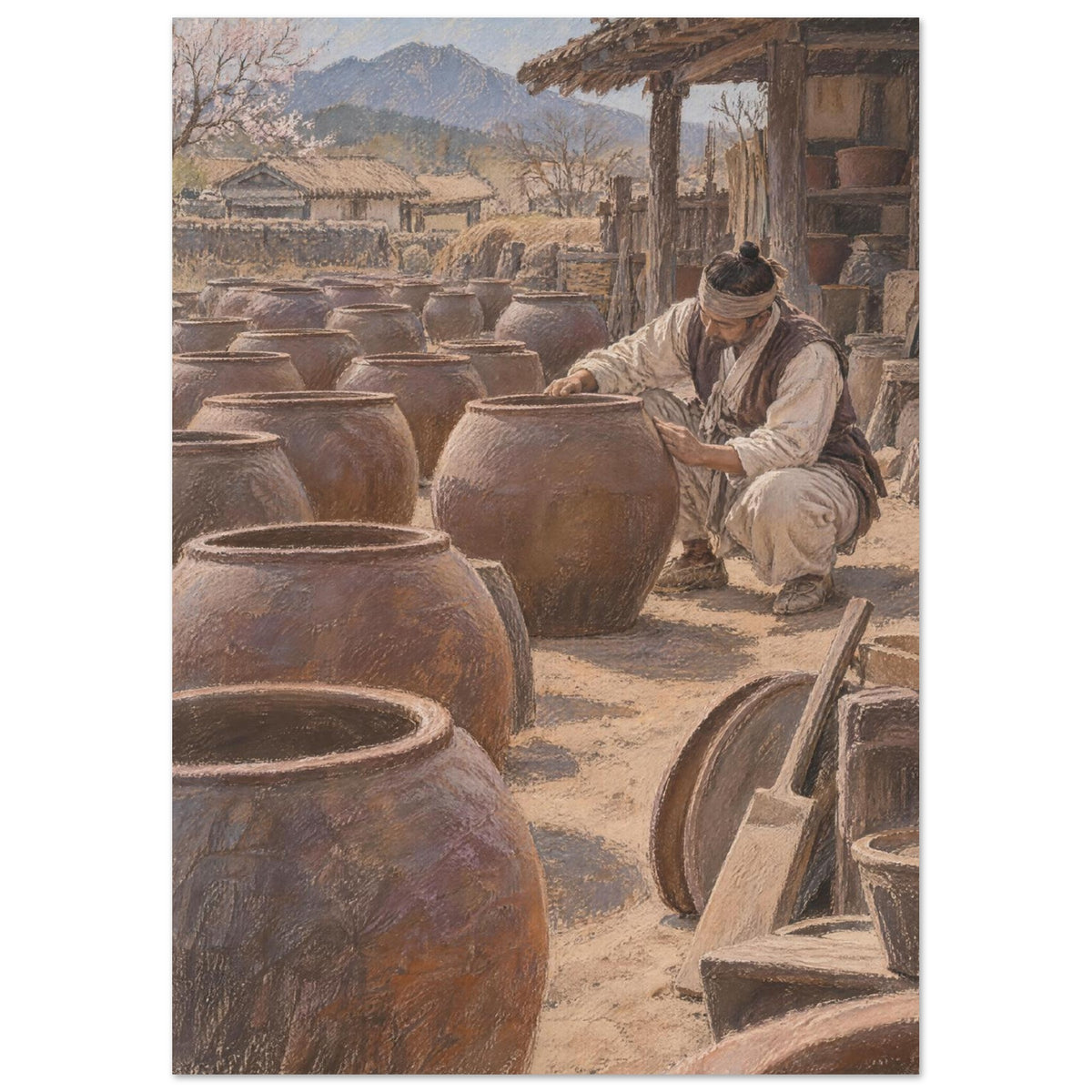 Potter And Clay Jars – realism wall art print by Printavelle – close-up