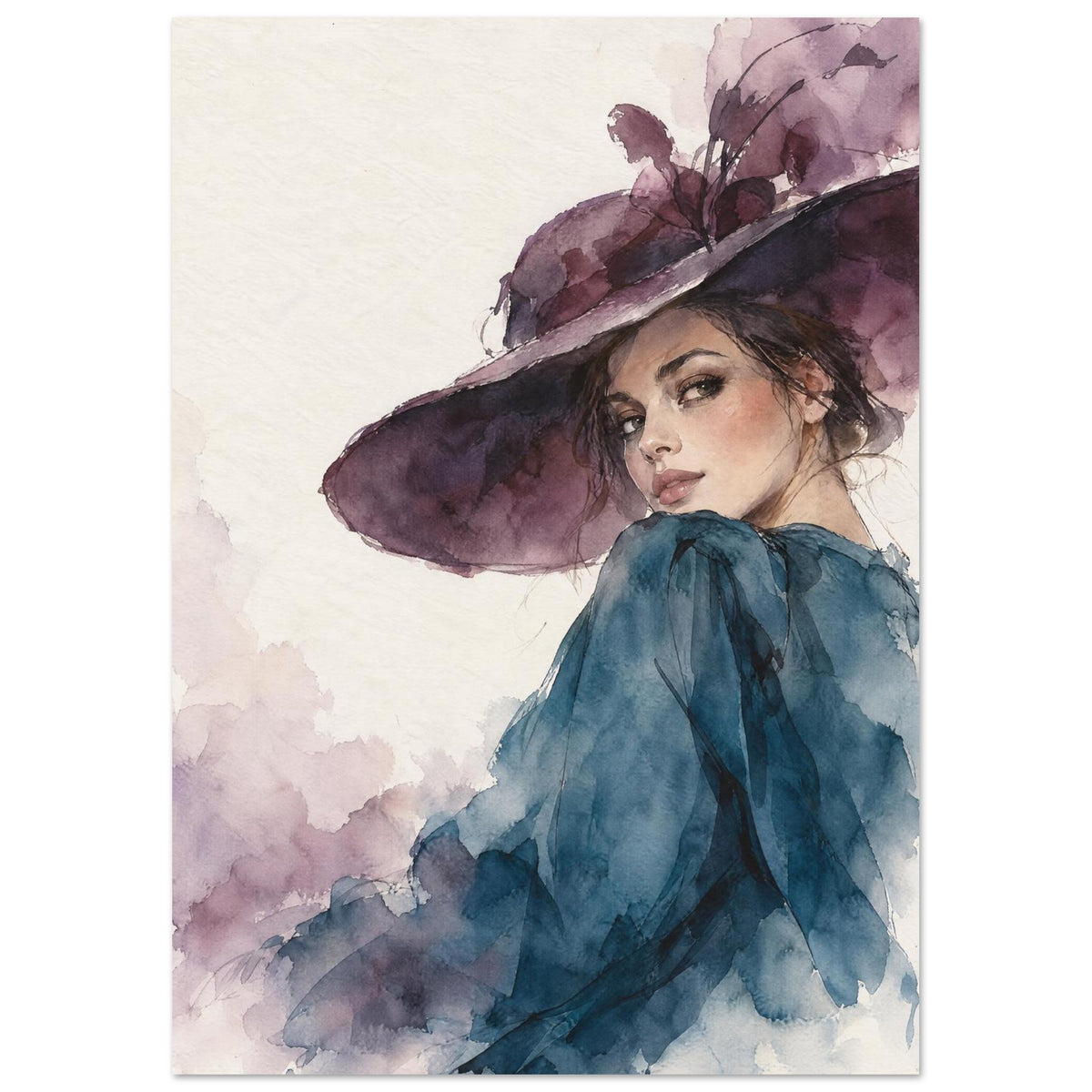 Woman In Purple Hat Watercolour Art Print