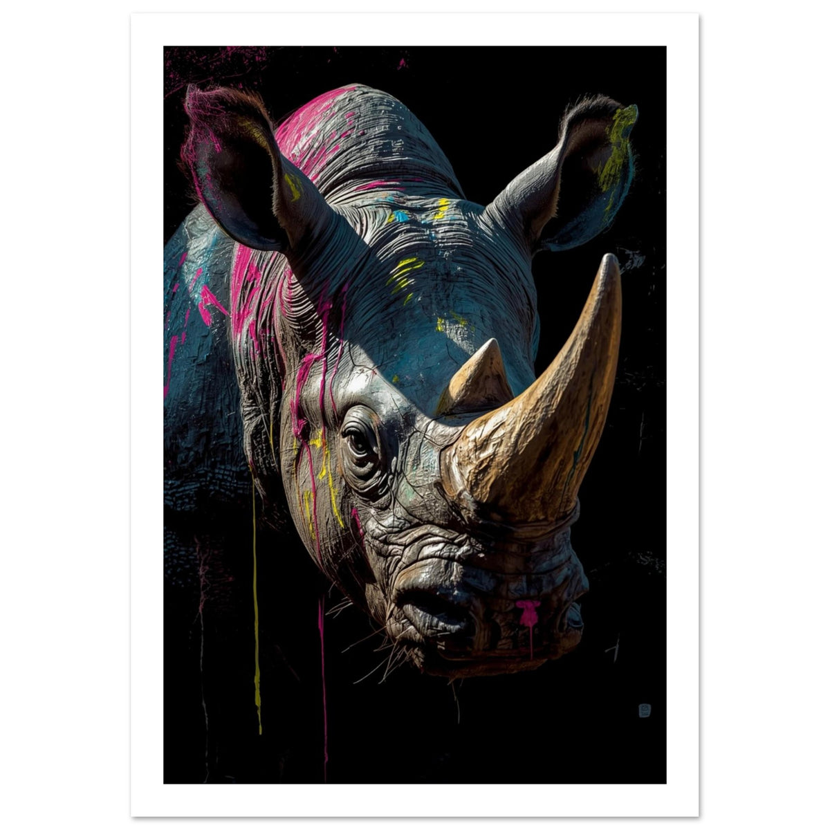 rhinoceros art print for the living room, soft painterly artwork on matte paper