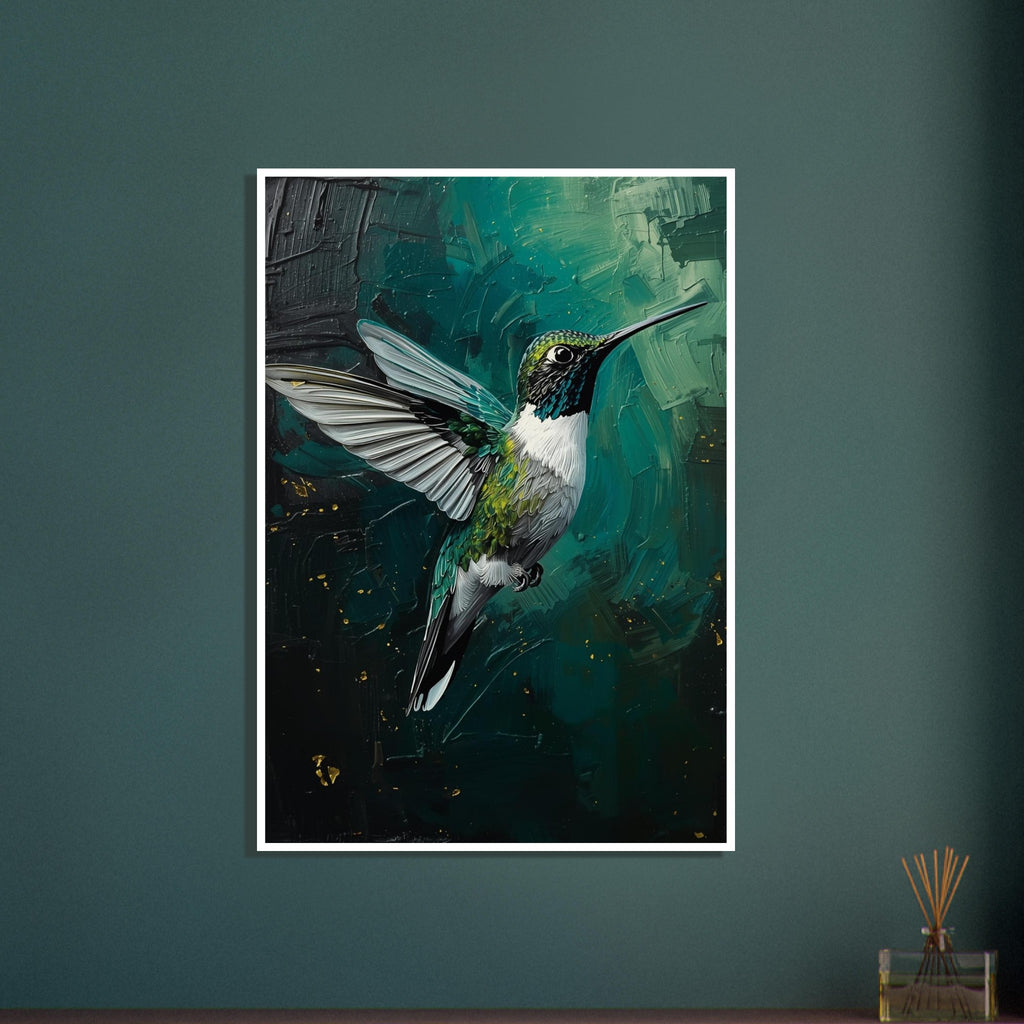 hummingbird art print for the kitchen, soft painterly artwork on matte paper