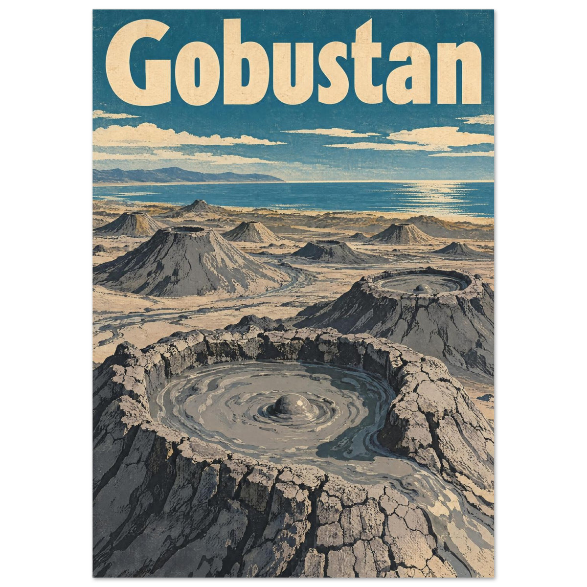 Gobustan Mud Volcanoes Vintage Travel Poster