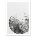 Textured black and grey circular impression fading into a white background, with cracks and radiating marks.
