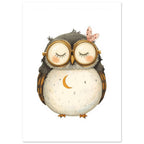 Sleepy Owl With Glasses Nursery Poster – White Border