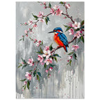 Kingfisher And Pink Blossom Art Print