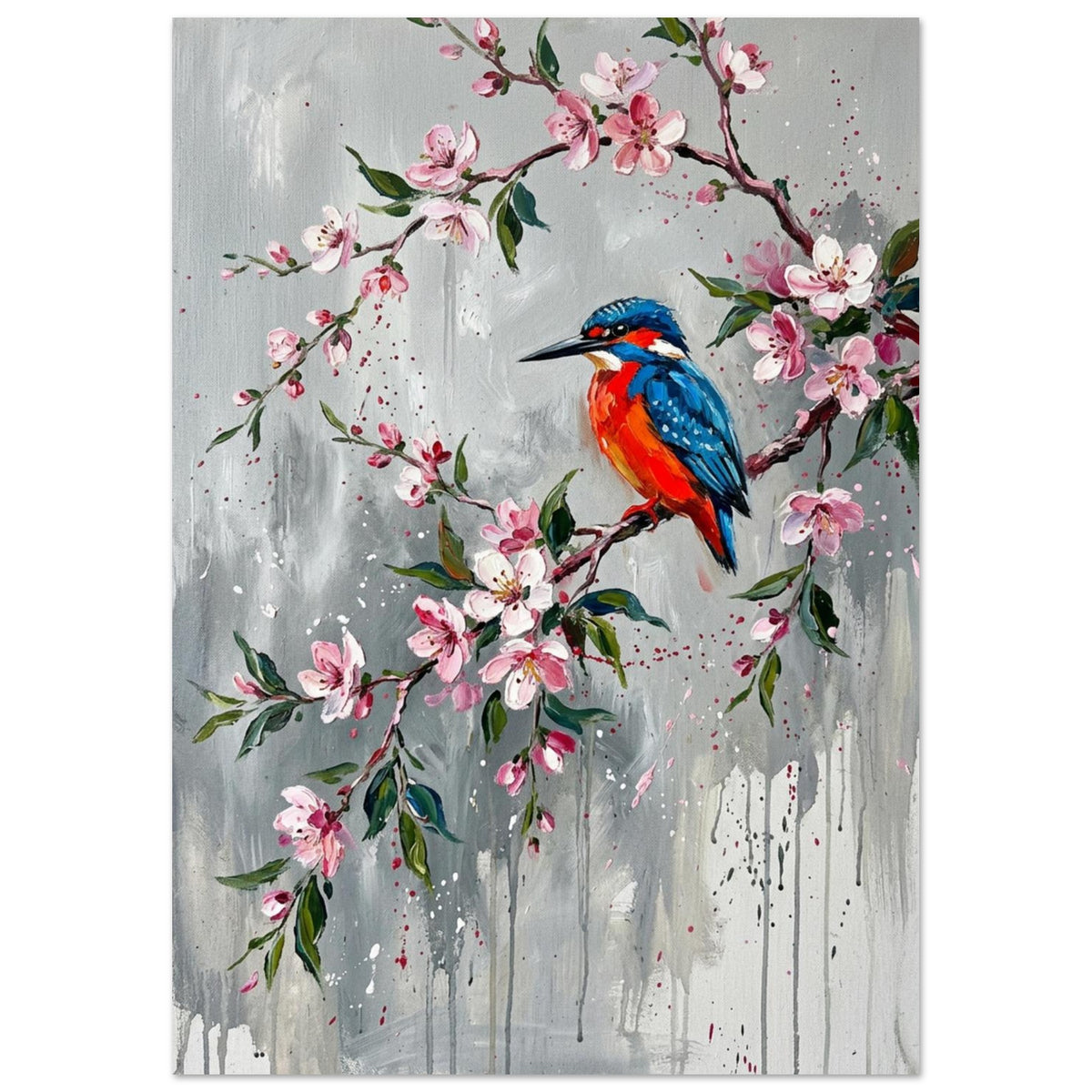 Kingfisher And Pink Blossom Art Print