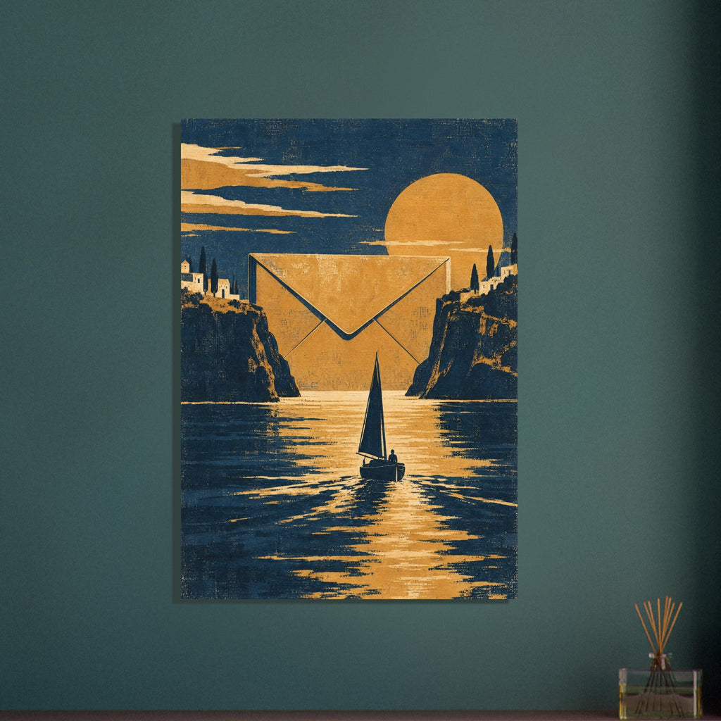 Sailboat And Envelope Surreal – illustration wall art print by Printavelle – close-up