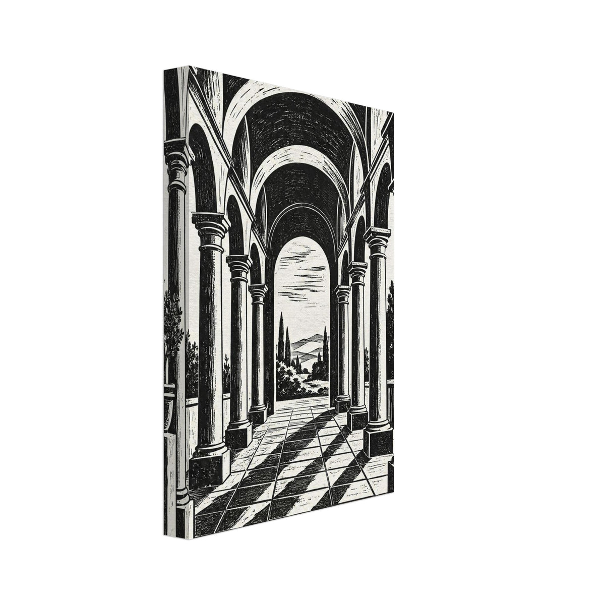 Arched Colonnade Black And White Art Print – Canvas
