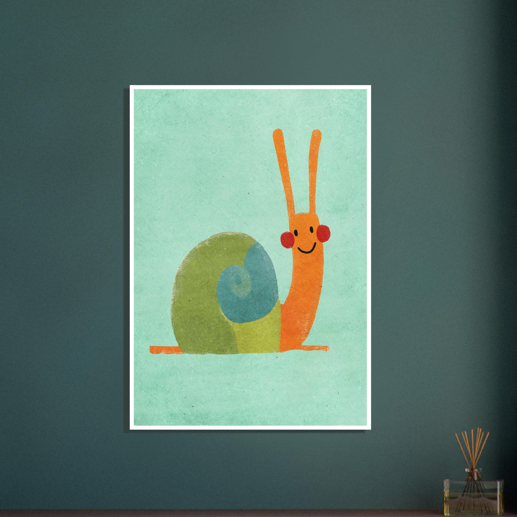 snail art print for the kitchen, soft painterly artwork on matte paper