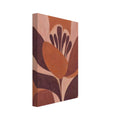 Stylised flower with terracotta and blush pink petals, dark burgundy stamens and leaves, and visible brush textures.