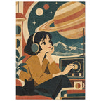 Saturn And Headphones Retro – illustration wall art print by Printavelle – close-up